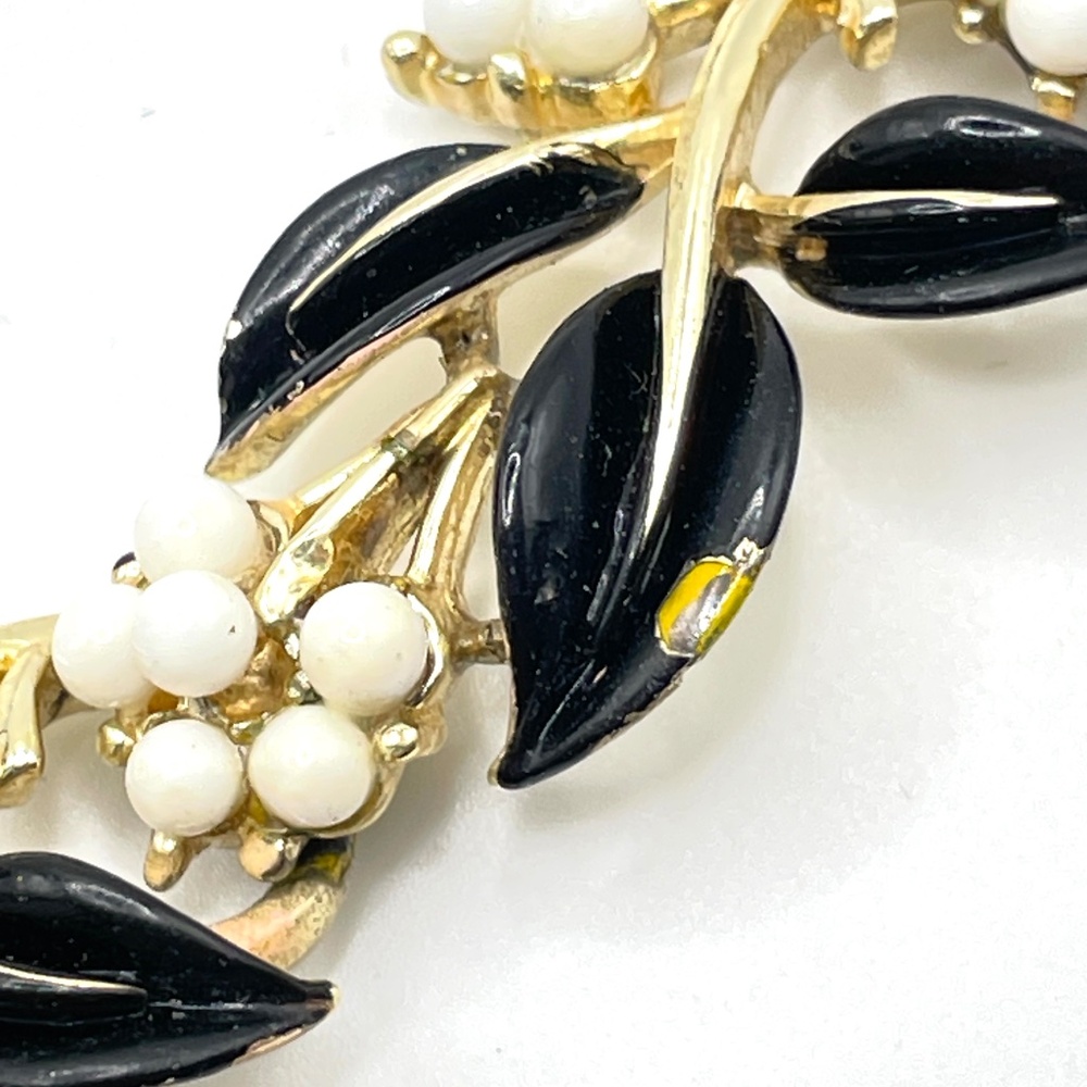 Coro Vintage RARE Black Enamel White Bead Parure Necklace Earrings Bracelet Set - Picture 10 of 16